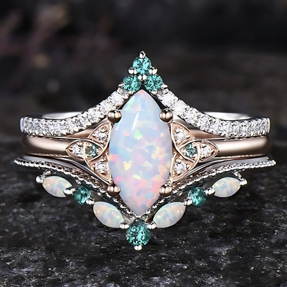 DIVINE GODDESS OPAL TRIQUETRA RING SET