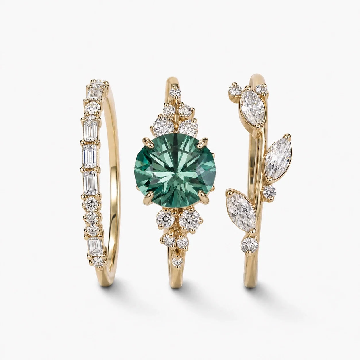 Emerald Aura Ring Set studio product photo