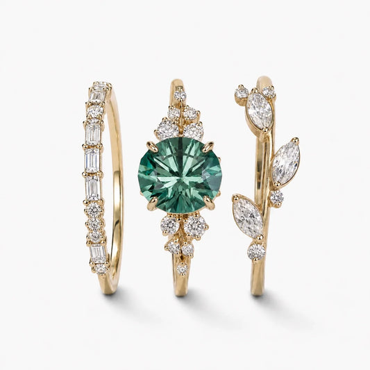 Emerald Aura Ring Set studio product photo