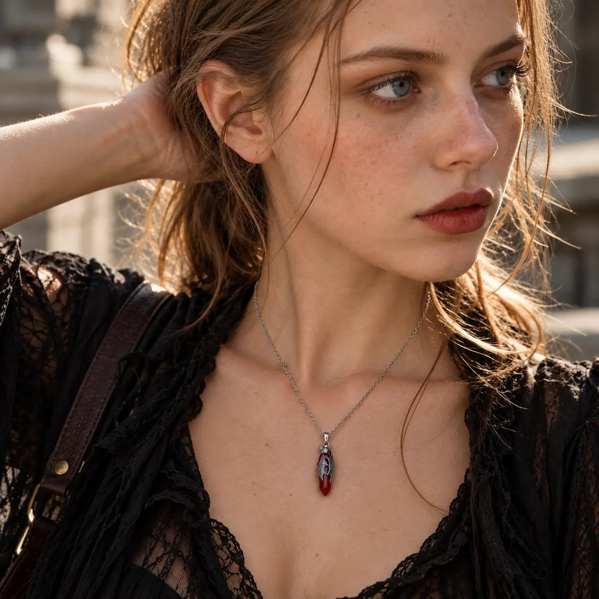 Crimson Night Bat Crystal Necklace