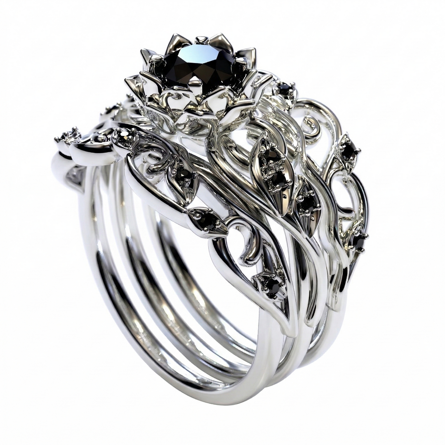 Nocturnal Garden Crown Ring Set
