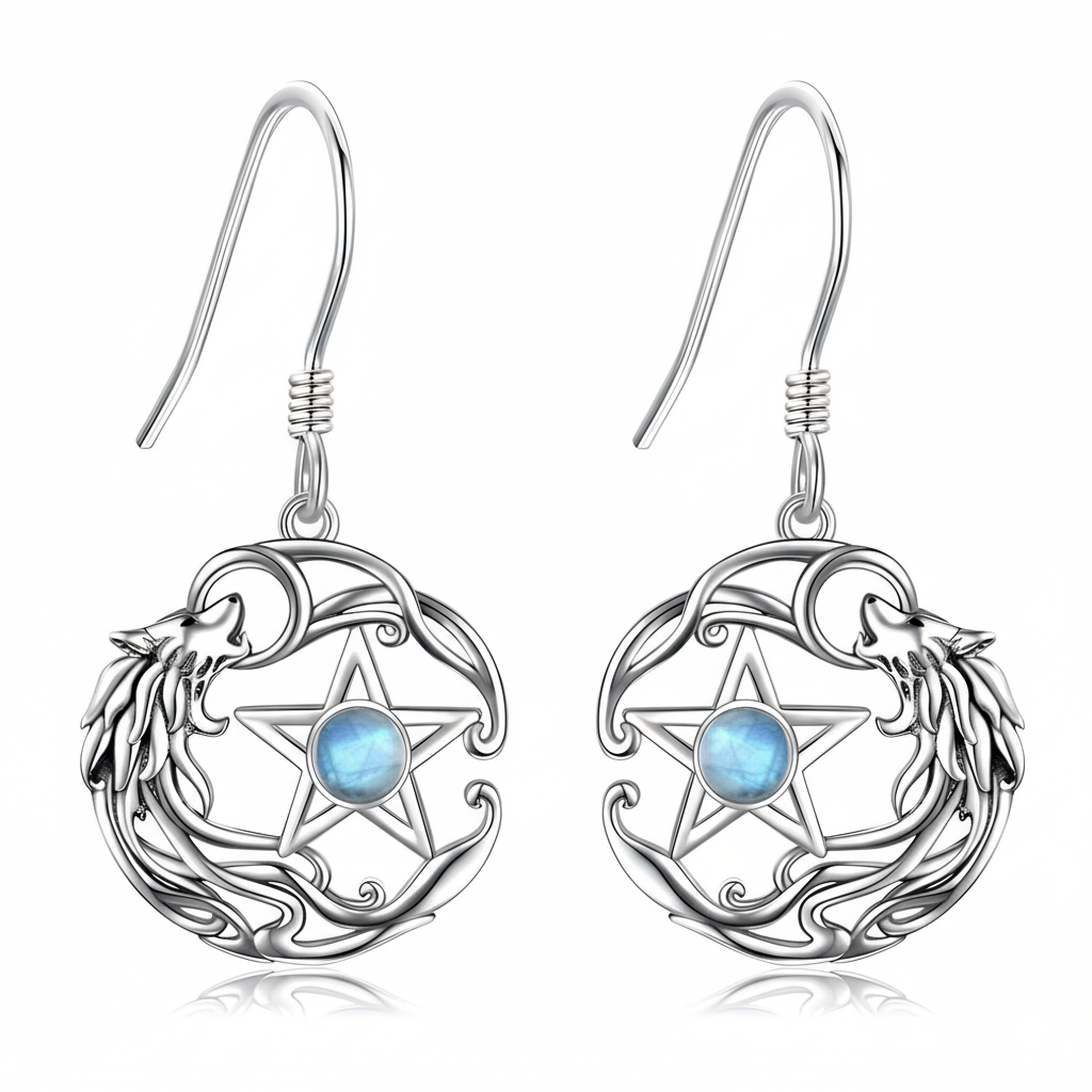 Lunar Wolf Pentacle Earrings