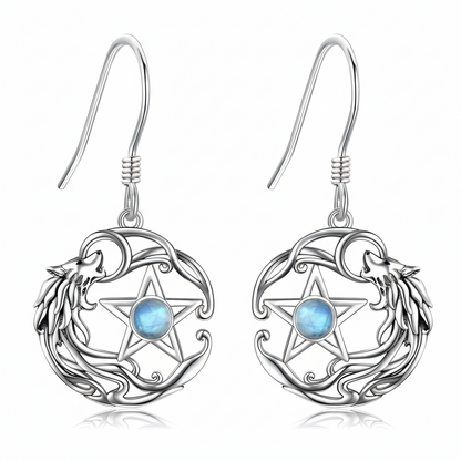 Lunar Wolf Pentacle Earrings