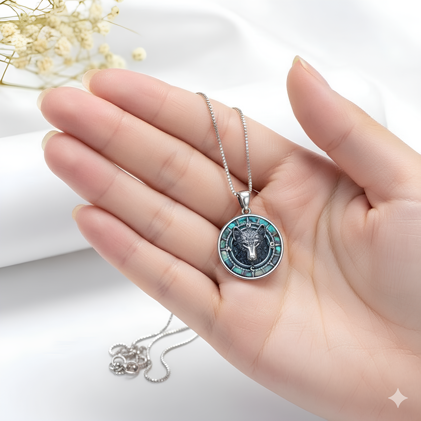Celestial Wolf Compass Necklace
