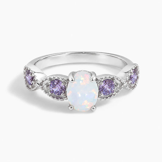 Goddess of Light White Fire Opal Amethyst Ring