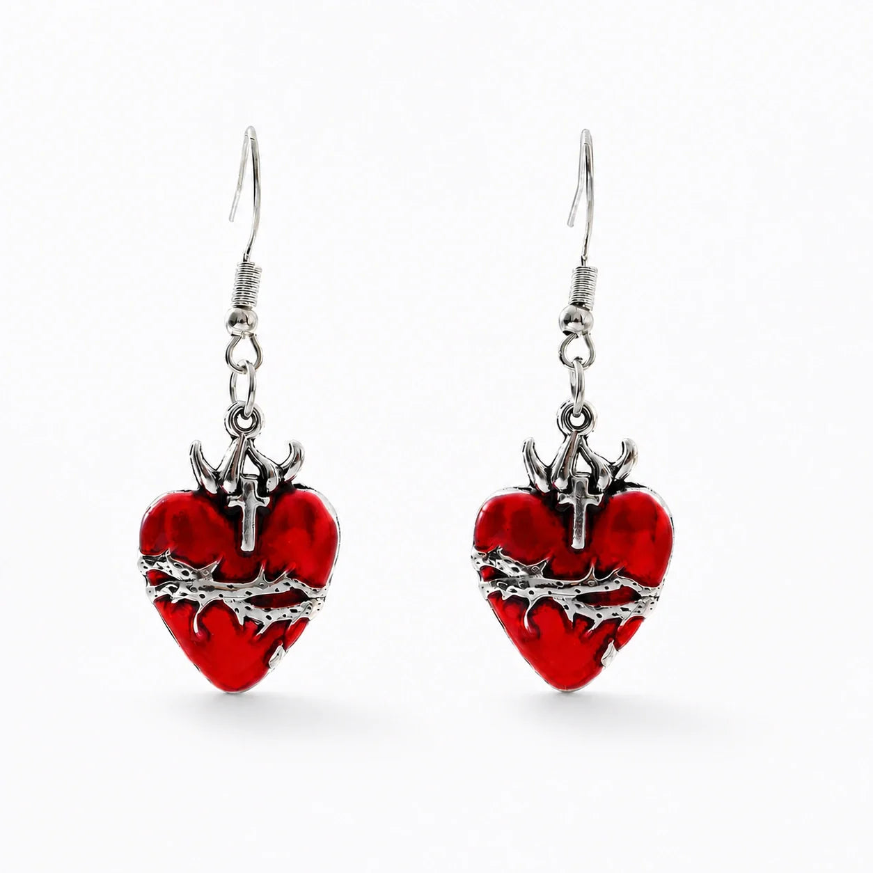 Gothic Heart Pentacle Earrings studio product photo