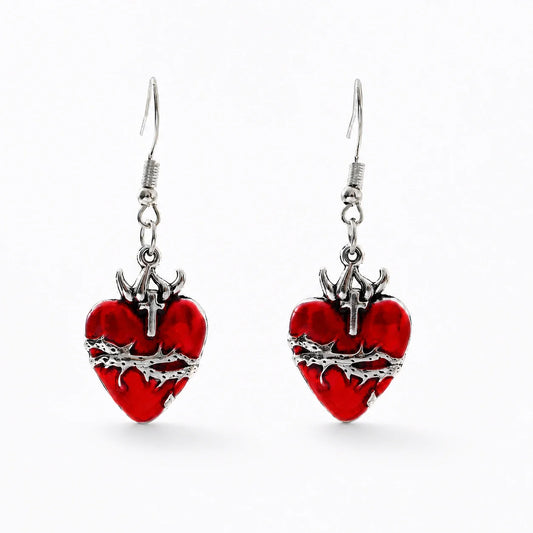 Gothic Heart Pentacle Earrings studio product photo