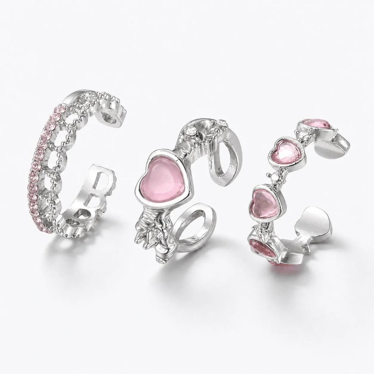 Heart Crystal Ring Trio studio product photo