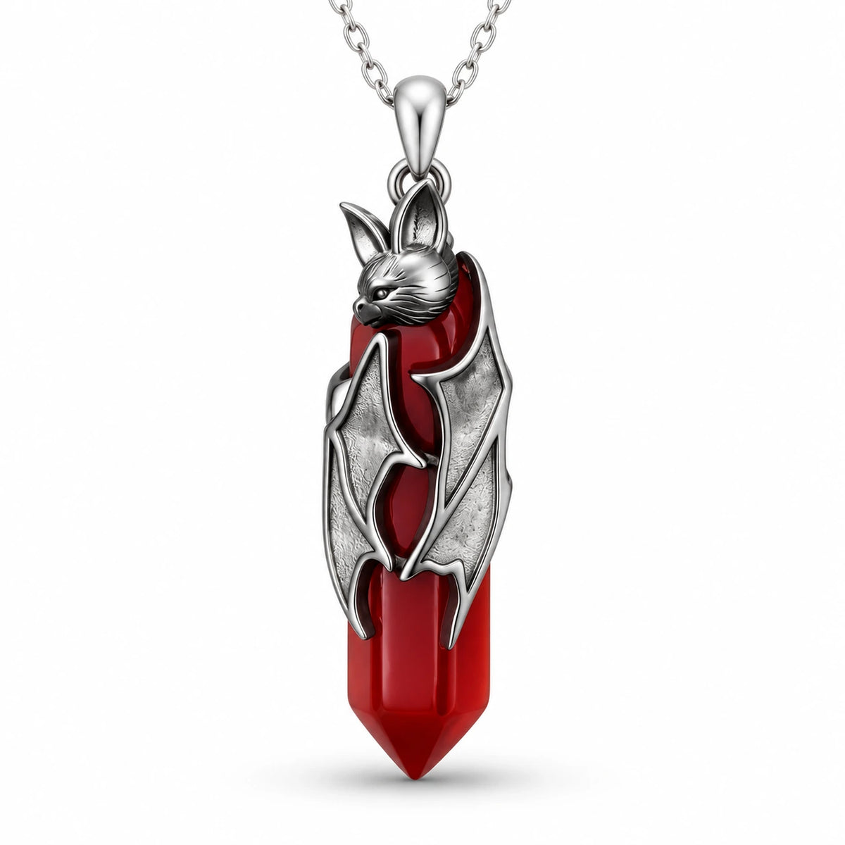 Crimson Night Bat Crystal Necklace studio product photo