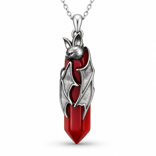 Crimson Night Bat Crystal Necklace studio product photo