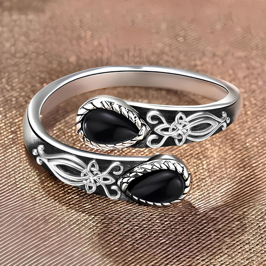Obsidian Witch's Knot Protection Ring