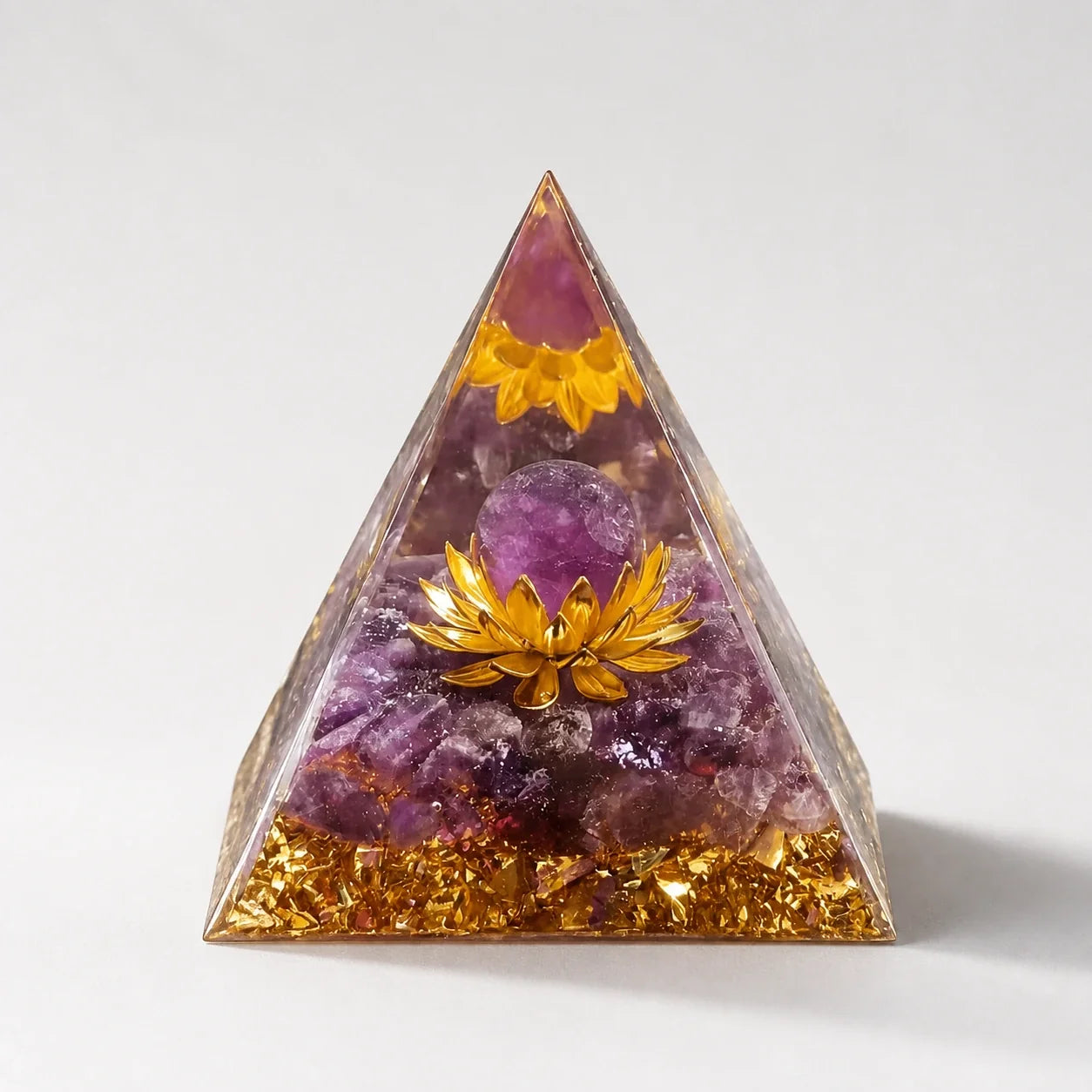 Lotus Orgonite Energy Pyramid studio product photo