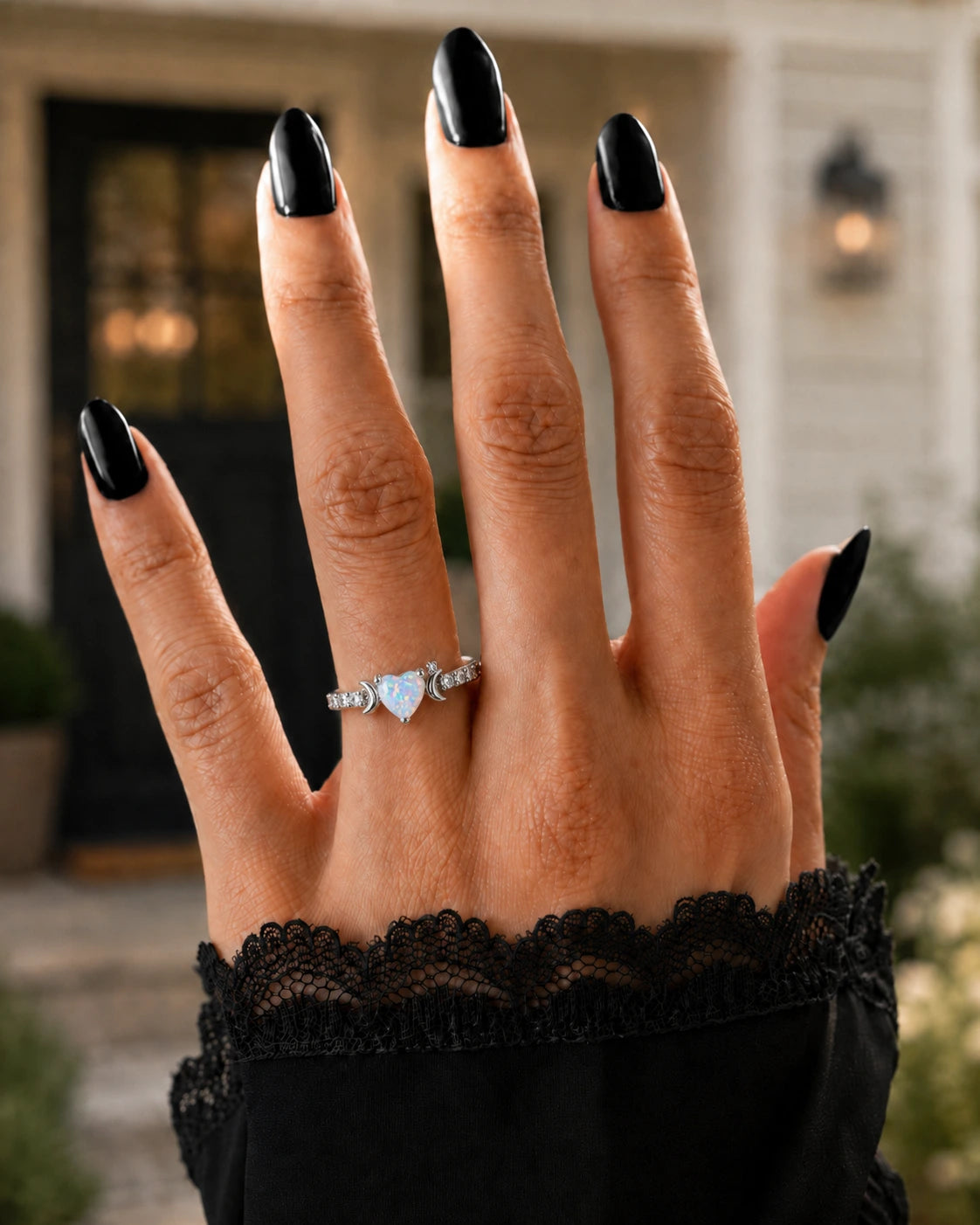 MOON GODDESS EMBRACE OPAL HEART RING