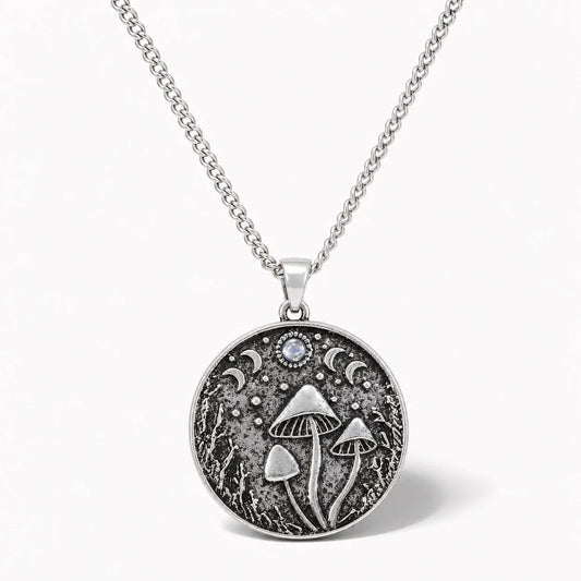Moon Phase Mushroom Crystal Necklace studio product photo