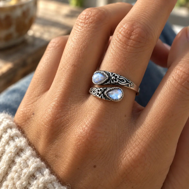 Moonlit Twin Moonstone Ring