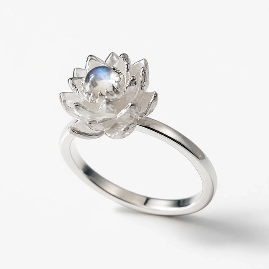 Moonstone Lotus Serenity Ring studio product photo