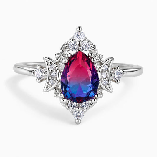Mystic Triple Moon Goddess Tourmaline Ring