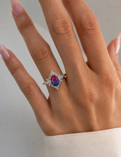 Mystic Triple Moon Goddess Tourmaline Ring