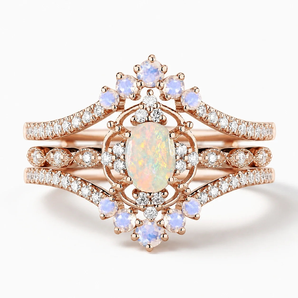 Mystic Harmony Opal Ring Set studio product photo