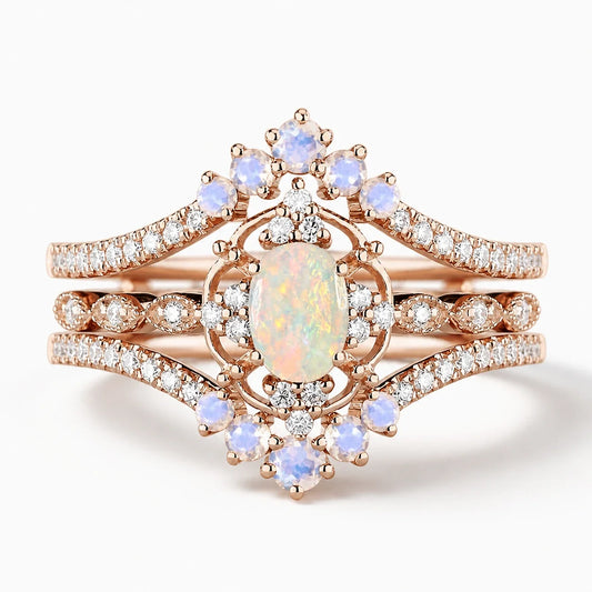 Mystic Harmony Opal Ring Set studio product photo