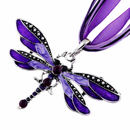 Mystic Purple Crystal Dragonfly Necklace