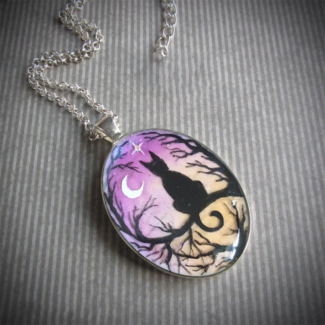 Mystical Autumn Delight: Starry Night Cat Resin Necklace