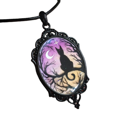 Mystical Autumn Delight: Starry Night Cat Resin Necklace