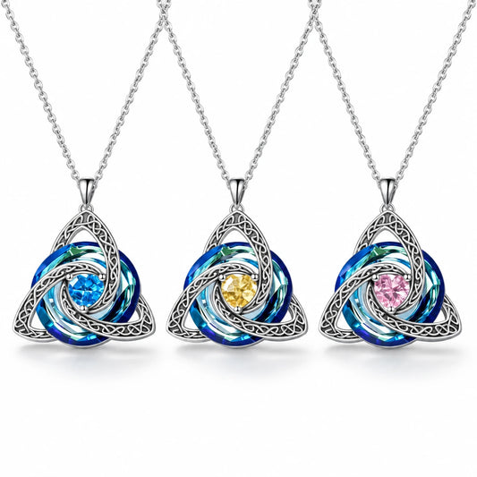 Triquetra Birthstone Crystal Necklace studio product photo