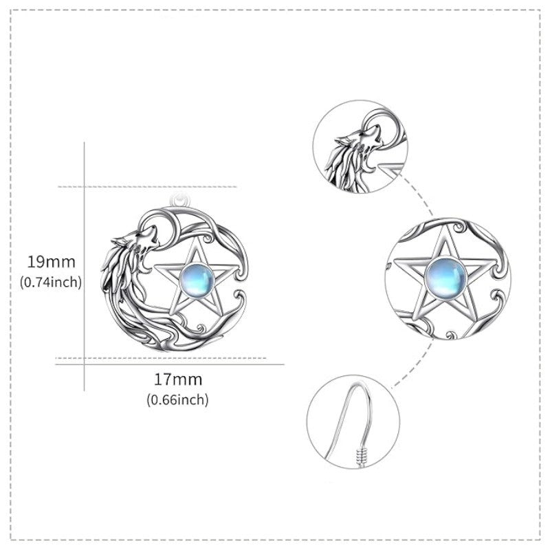 Lunar Wolf Pentacle Earrings