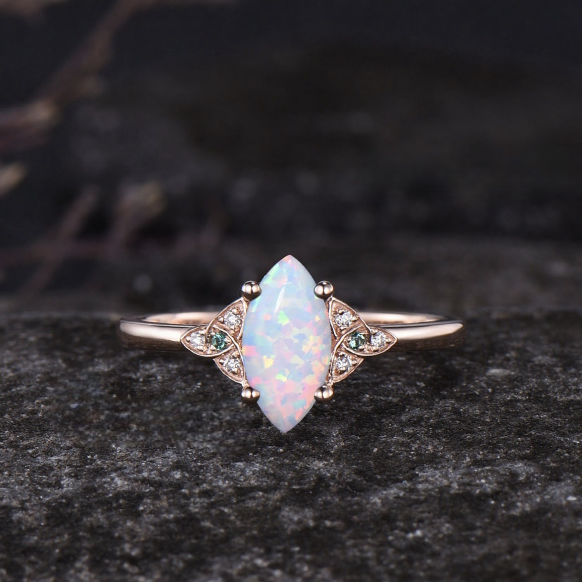 DIVINE GODDESS OPAL TRIQUETRA RING SET