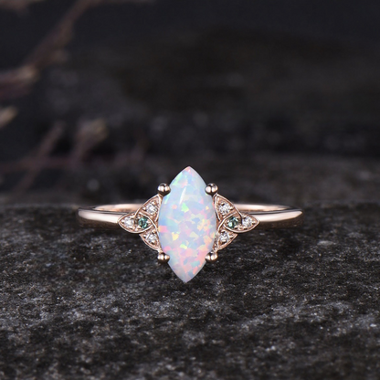 DIVINE GODDESS OPAL TRIQUETRA RING SET