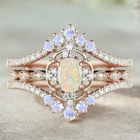 Mystic Harmony Opal Ring Set