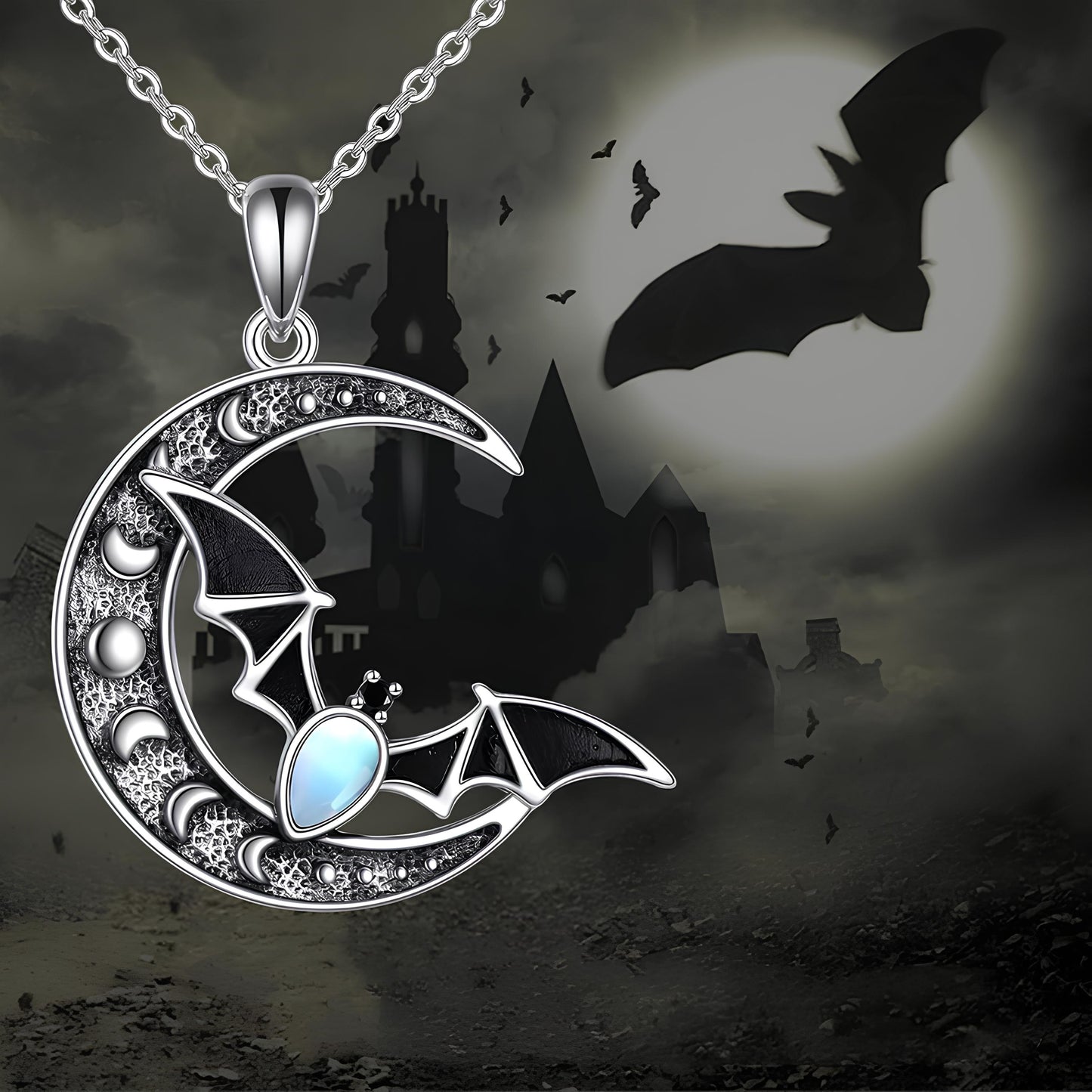 Moonlit Batflight Crescent Necklace