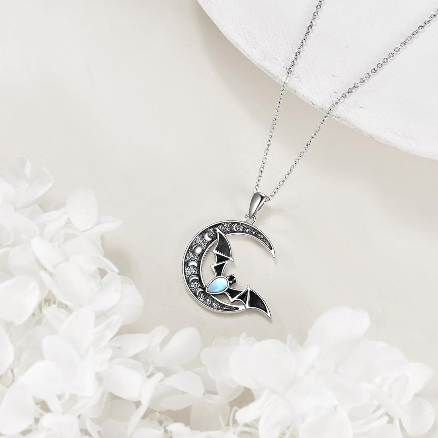 Moonlit Batflight Crescent Necklace