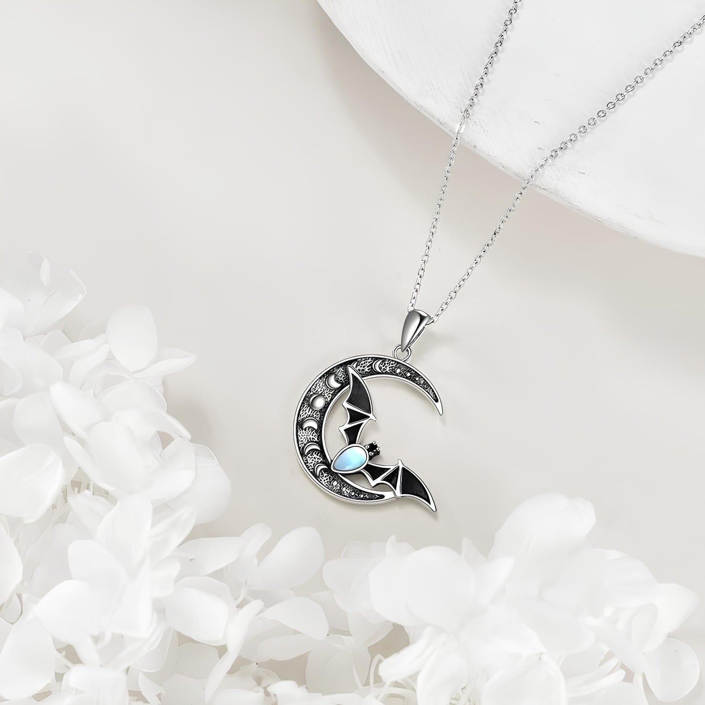 Moonlit Batflight Crescent Necklace