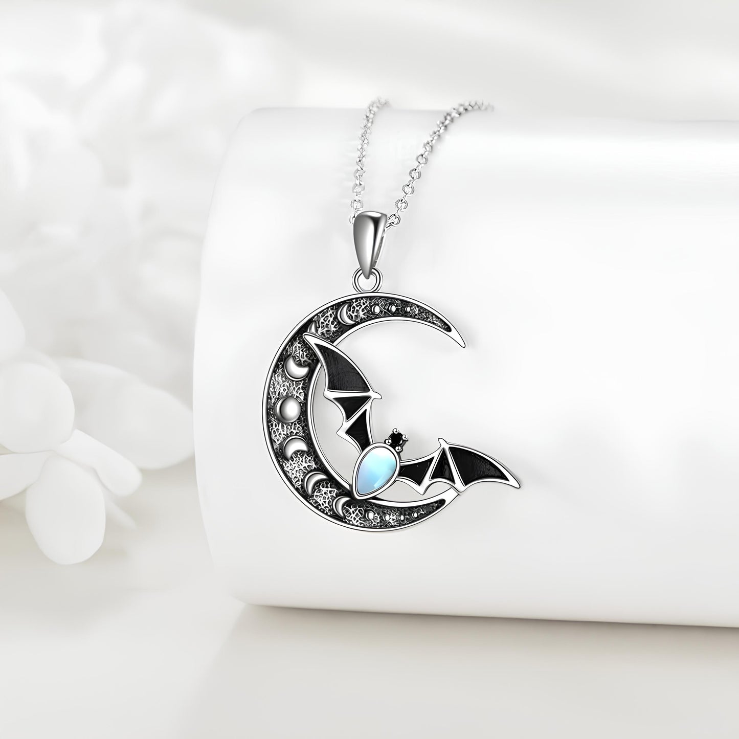 Moonlit Batflight Crescent Necklace