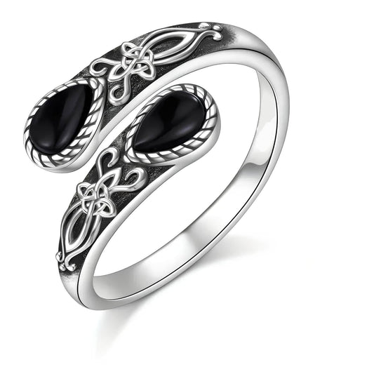Obsidian Witch's Knot Protection Ring