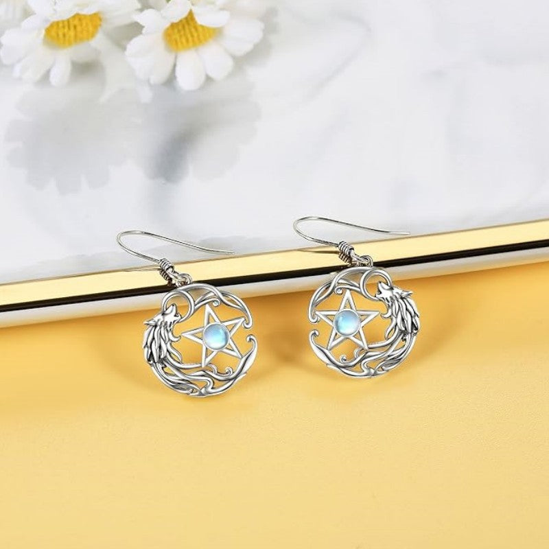 Lunar Wolf Pentacle Earrings