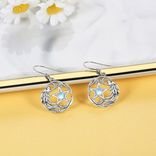Lunar Wolf Pentacle Earrings