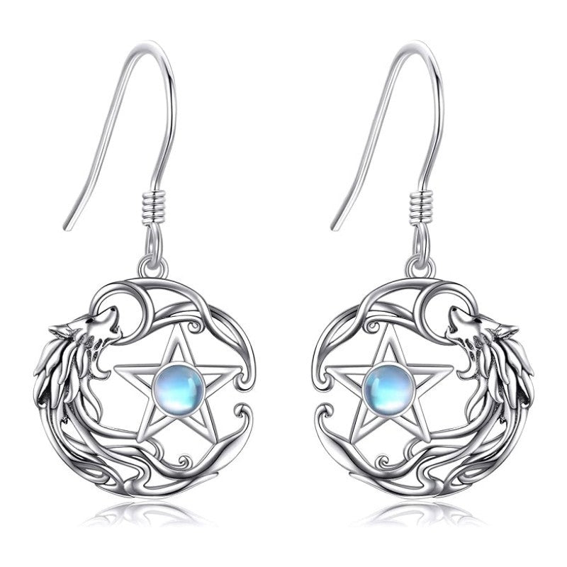 Lunar Wolf Pentacle Earrings