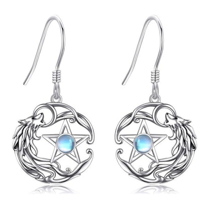 Lunar Wolf Pentacle Earrings