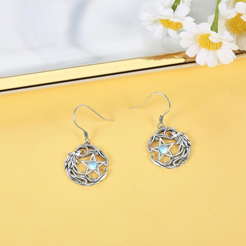 Lunar Wolf Pentacle Earrings