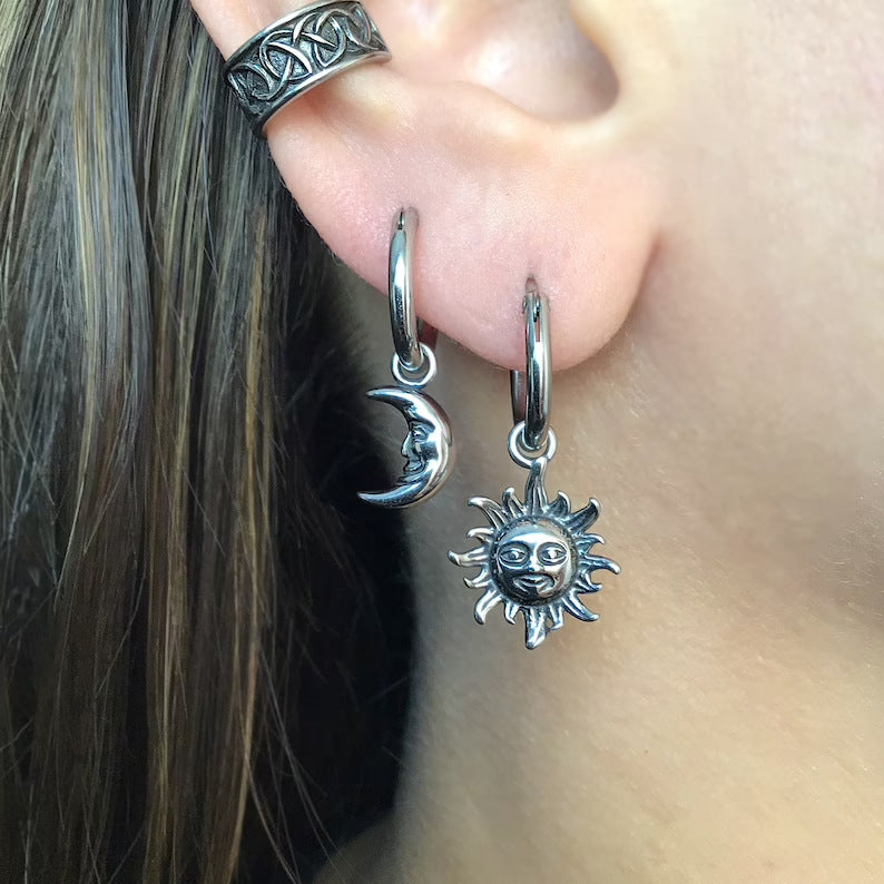 Gothic Sun and Moon Pendant Earrings