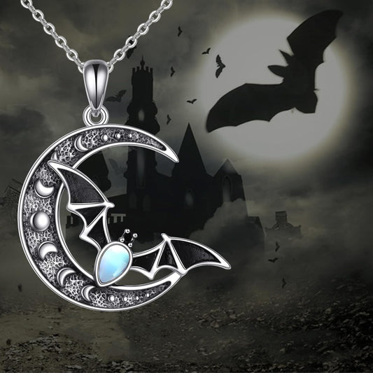 Moonlit Batflight Crescent Necklace