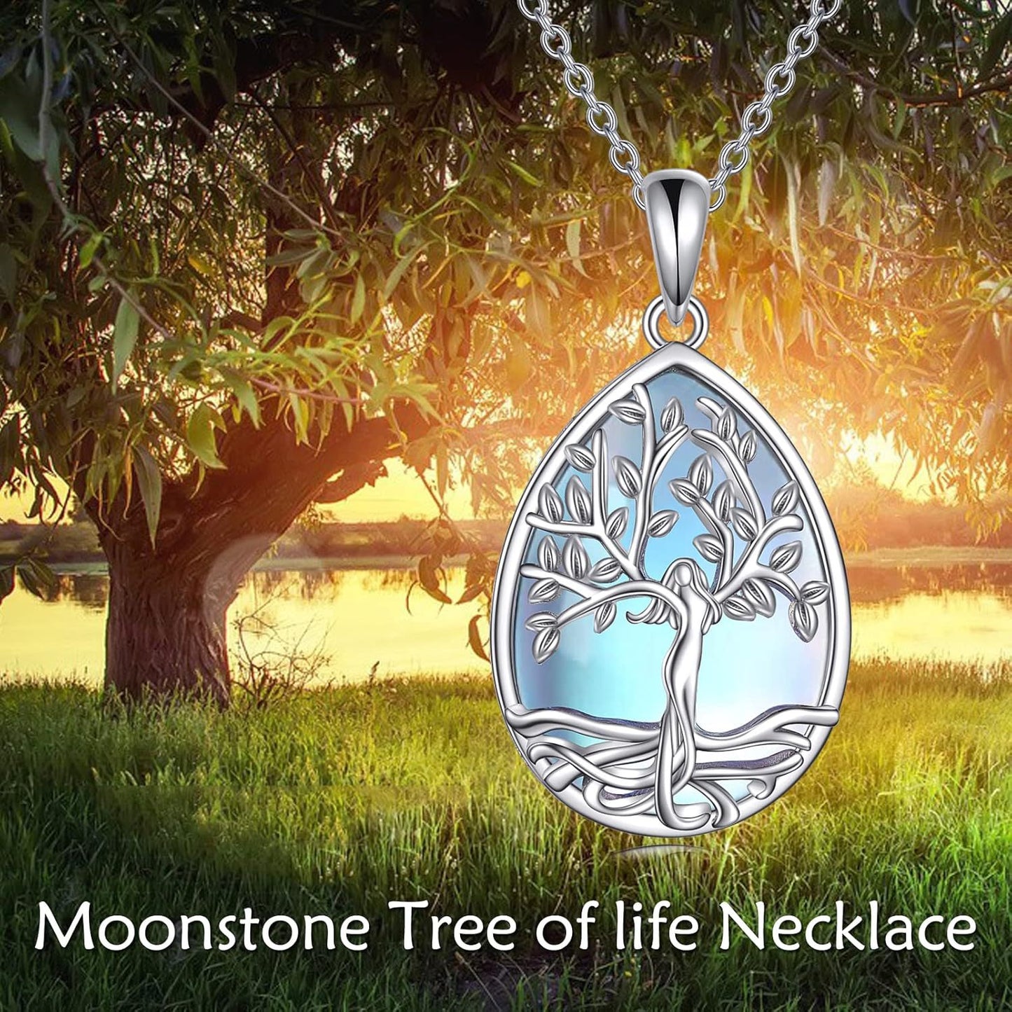 Tree of Life Moon Drop Necklace