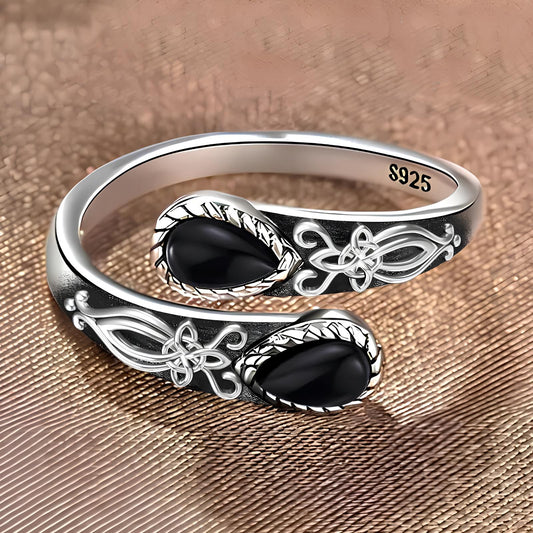 Obsidian Witch's Knot Protection Ring