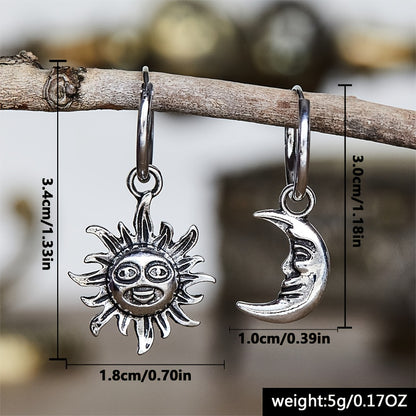 Gothic Sun and Moon Pendant Earrings