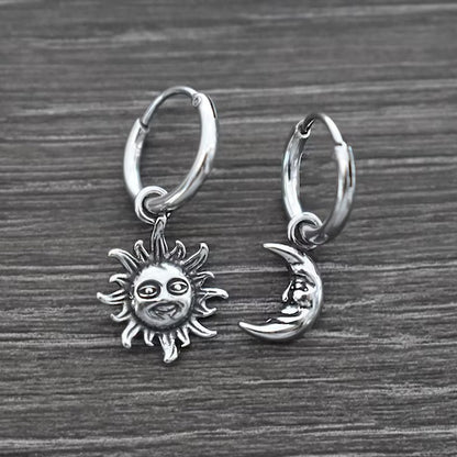 Gothic Sun and Moon Pendant Earrings