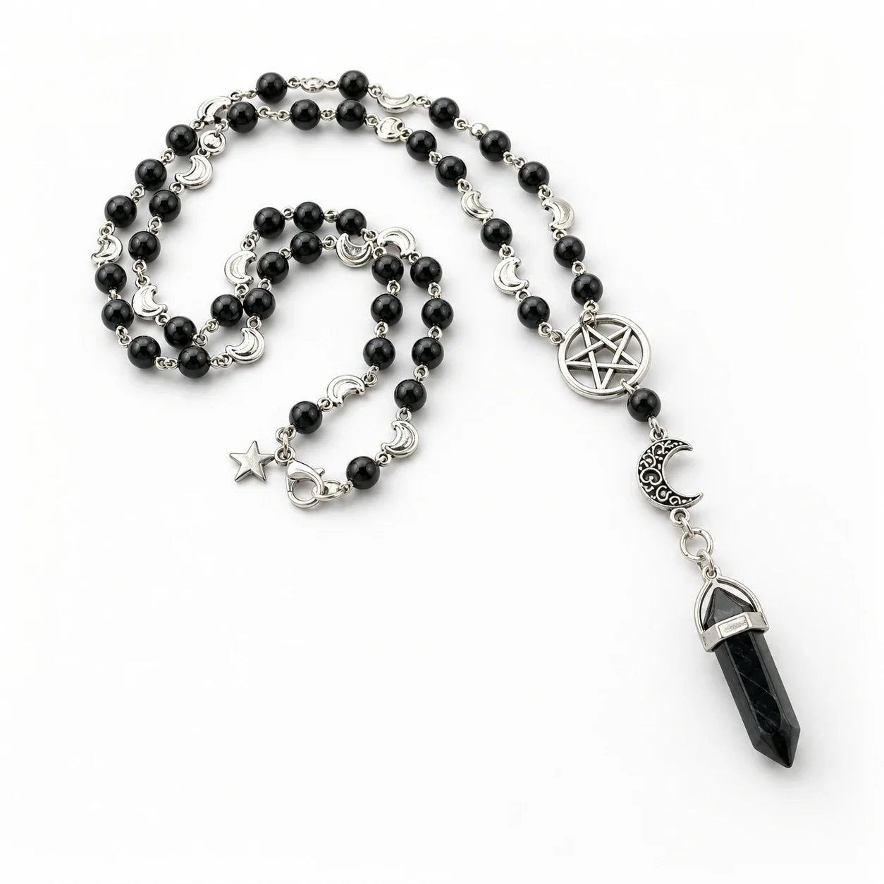 Obsidian Moon Pentacle Necklace studio product photo