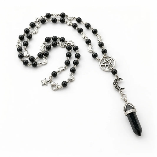 Obsidian Moon Pentacle Necklace studio product photo